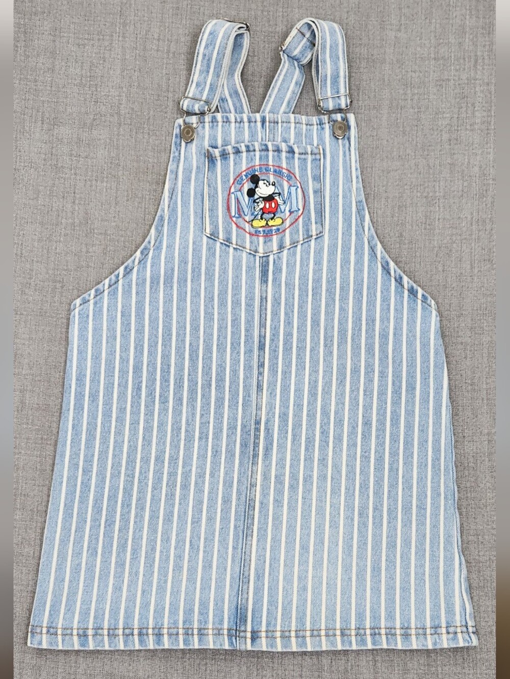 Vintage Disney Mickey Mouse Denim Striped Dress Overalls 14.